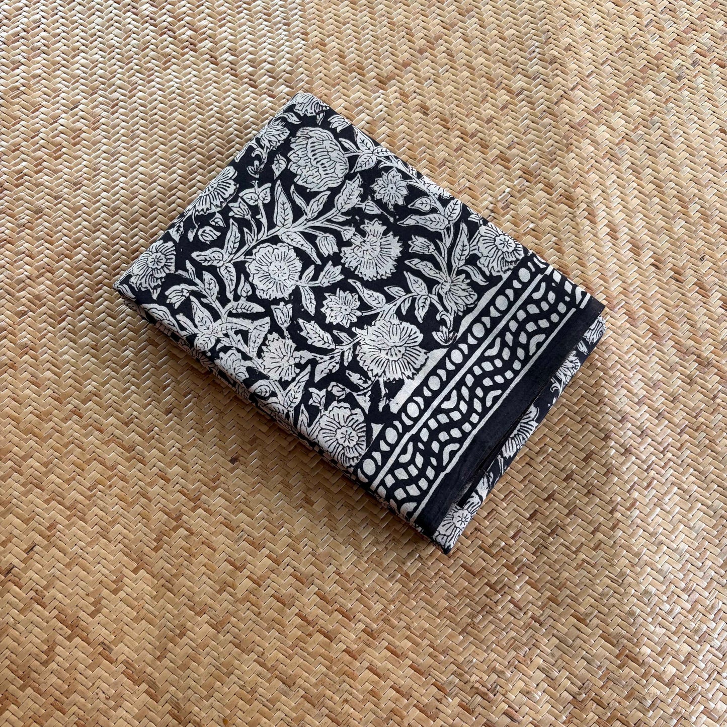 Mul Mul Cotton saree, Hand Block Printed, Black