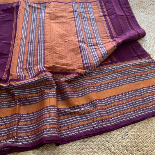 Kanchipuram Cotton Saree, Handwoven Purple Saree Grand Pallu