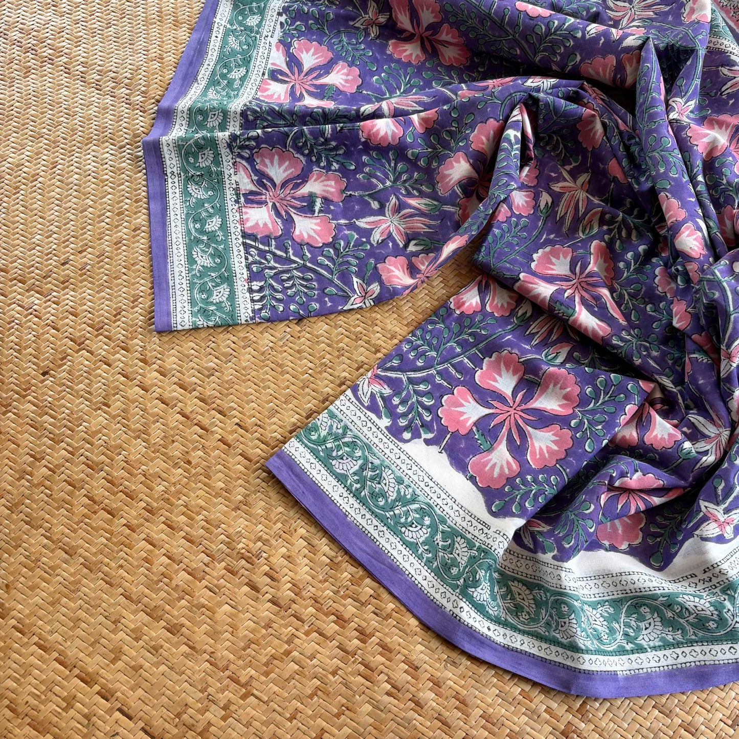 Mul Mul Cotton saree, Hand Block Printed, Purple