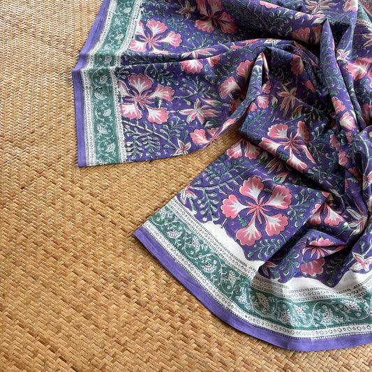 Mul Mul Cotton saree, Hand Block Printed, Purple
