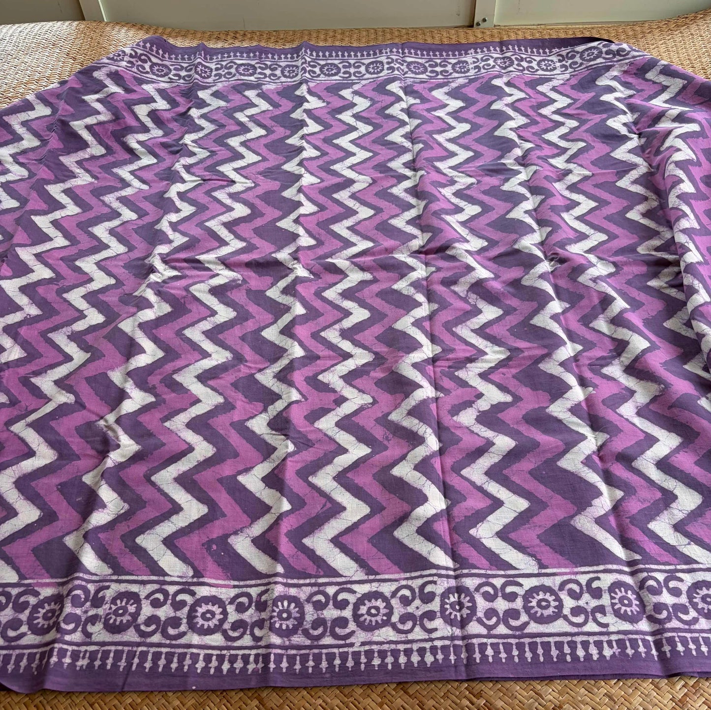 Mul Mul Cotton saree, Hand Block Printed, Purple