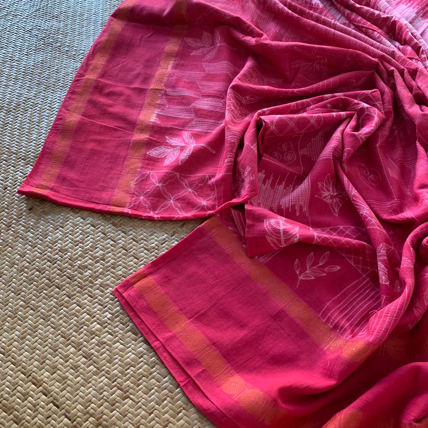 Frames - Pink , Hand Crafted Shibori Sungudi Cotton Saree