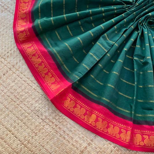 Green saree Red Border, Zari Velthari Madurai Sungadi Saree