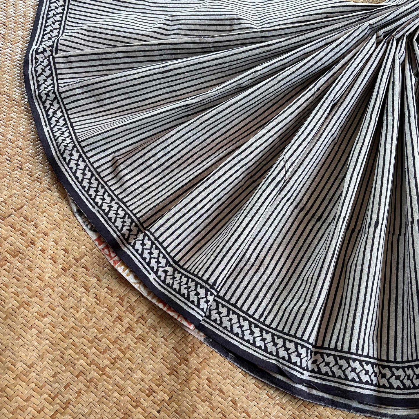 Mul Mul Cotton saree, Hand Block Printed, Black