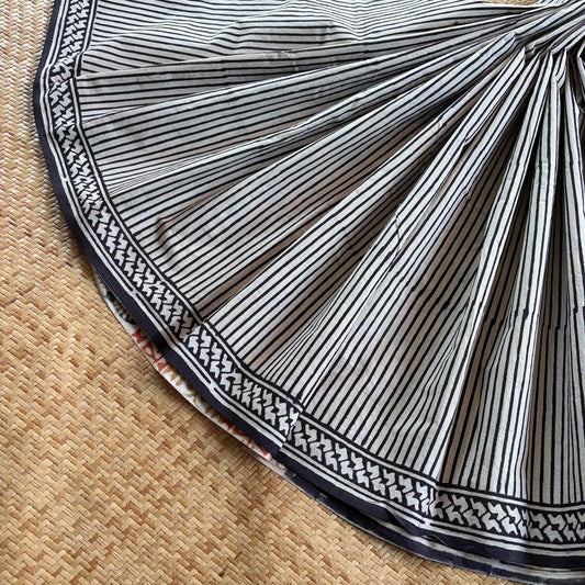 Mul Mul Cotton saree, Hand Block Printed, Black