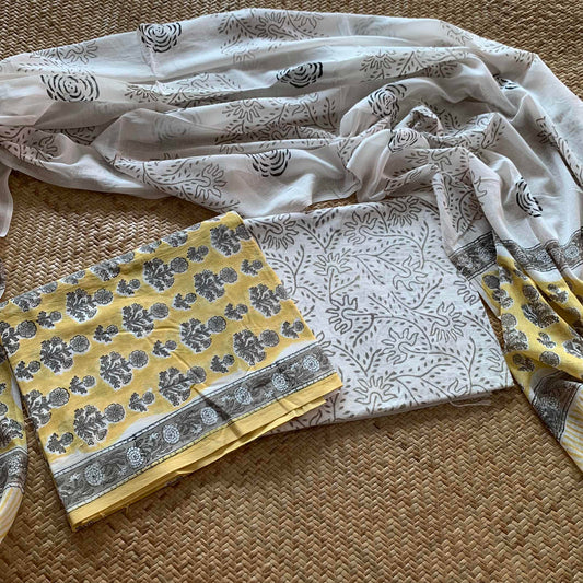 Mul Mul Cotton 3 Piece Salwar Suit Material, Yellow