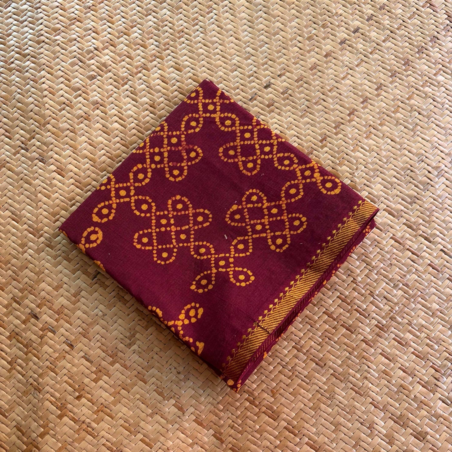 Brown Wax Printed Brown Kolam, Cotton Blouse piece