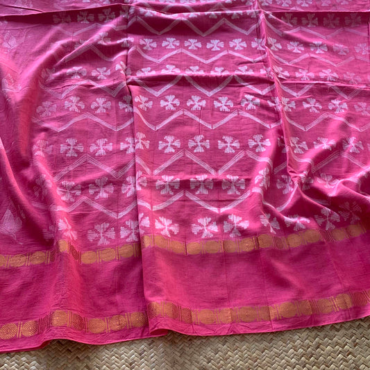 Fly High - Pink, Hand Crafted Nui Shibori Sungudi Cotton Saree