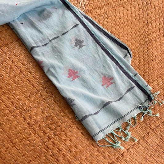 Powder Blue, Jamdani Cotton Handloom Dupatta