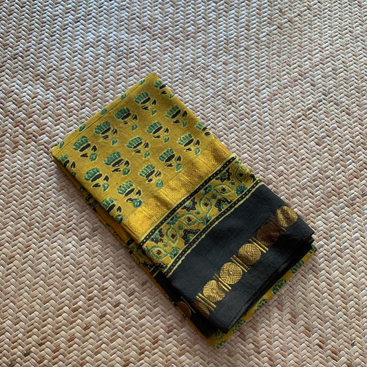 Mustard, Natural Dyeing Ajrak Hand Block Printed Cotton Blouse Piece