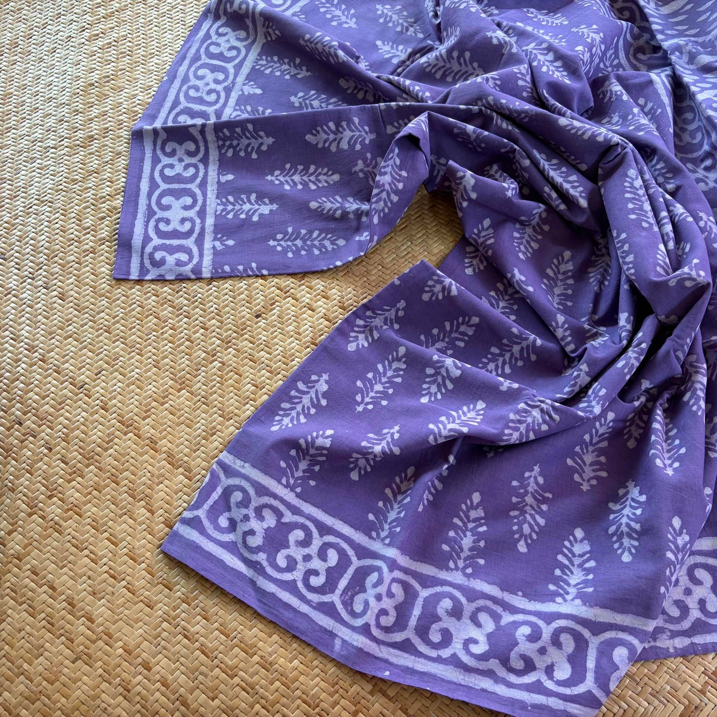 Mul Mul Cotton saree, Hand Block Printed, Purple