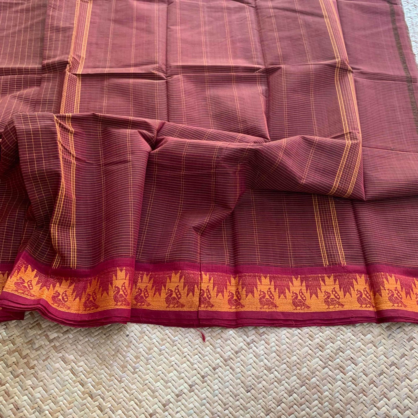 Maroon, Hand Woven Cotton Saree