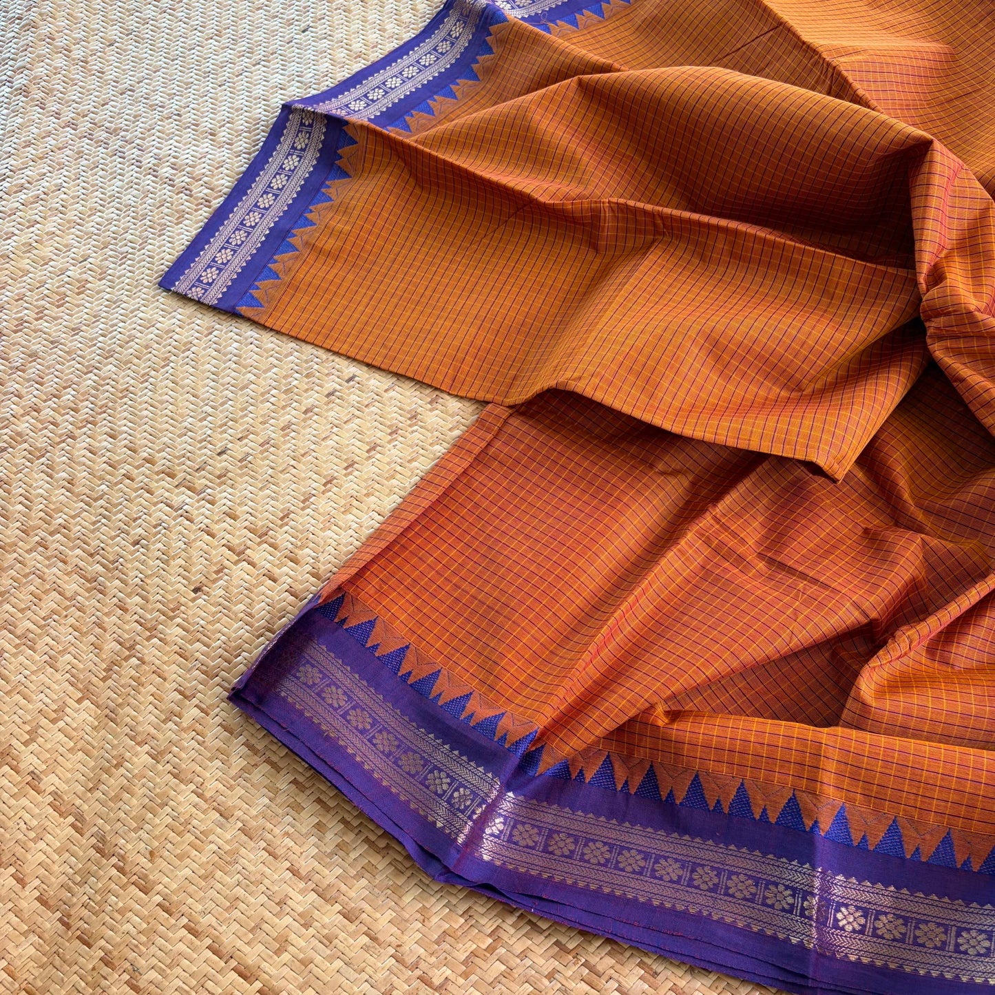 Chettinad Cotton Saree, Rust Orange.