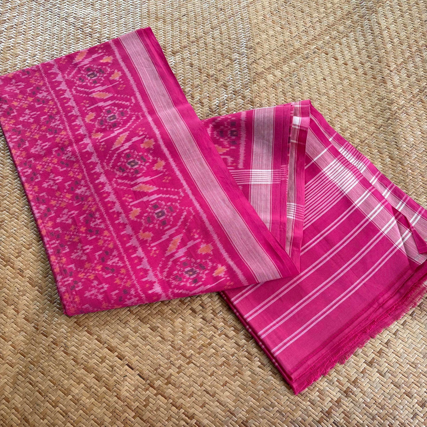 Pink, Genuine Patola Cotton Handloom Dupatta