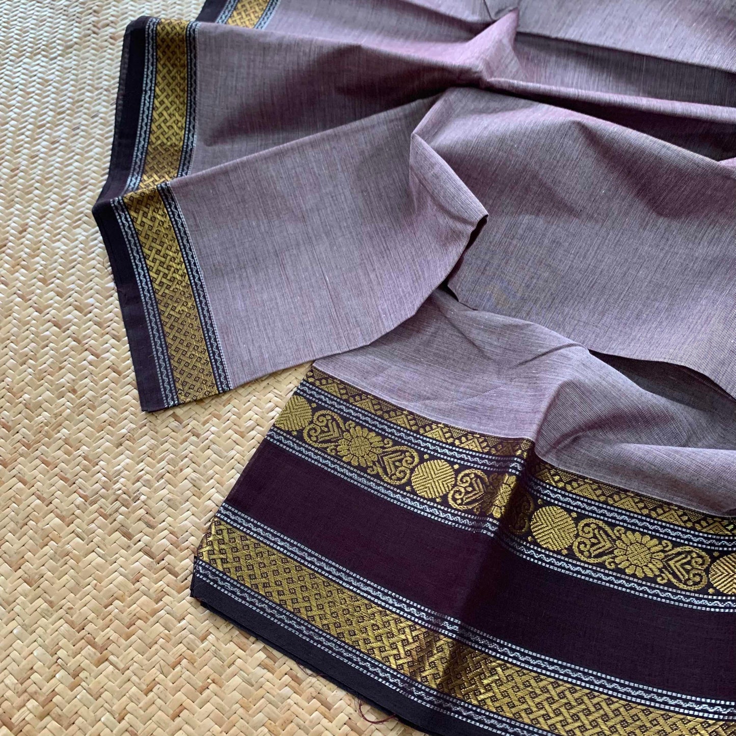 Chettinad Cotton Saree, Grey Saree With Zari Border