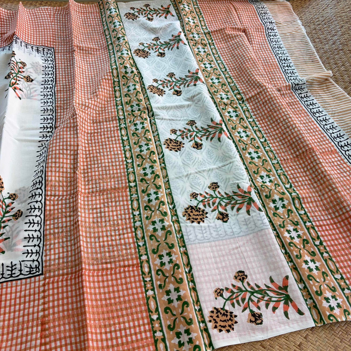 Mul Mul Cotton saree, Hand Block Printed, White