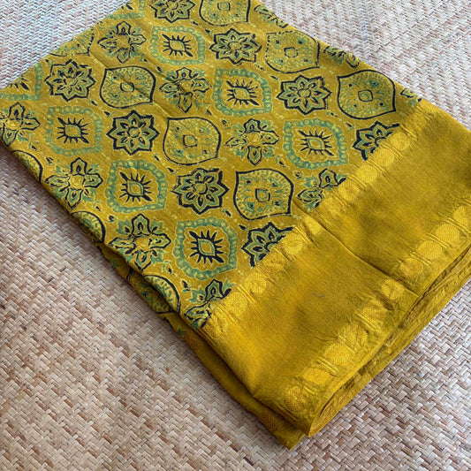 Mustard, Natural Dyeing Ajrak Hand Block Printed Cotton Running Fabric