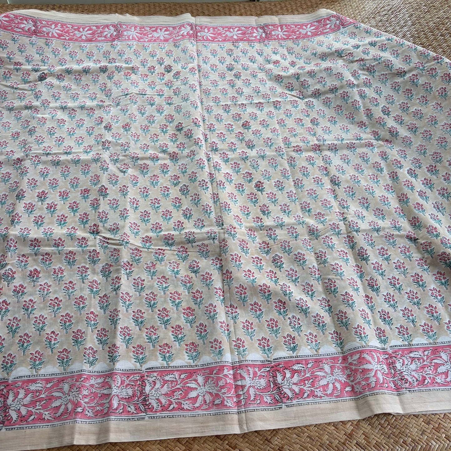 Mul Mul Cotton saree, Hand Block Printed, Sandal