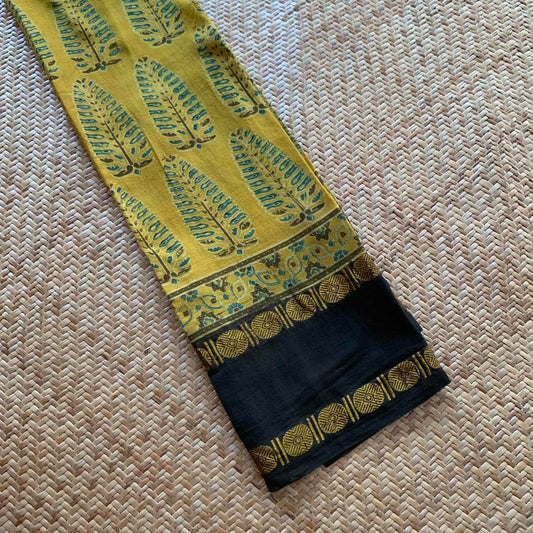 Mustard, Natural Dyeing Ajrak Hand Block Printed Cotton Cut Fabric