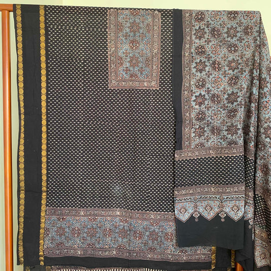 Ajrak Sungudi 2 Piece Salwar Suit Material, Black