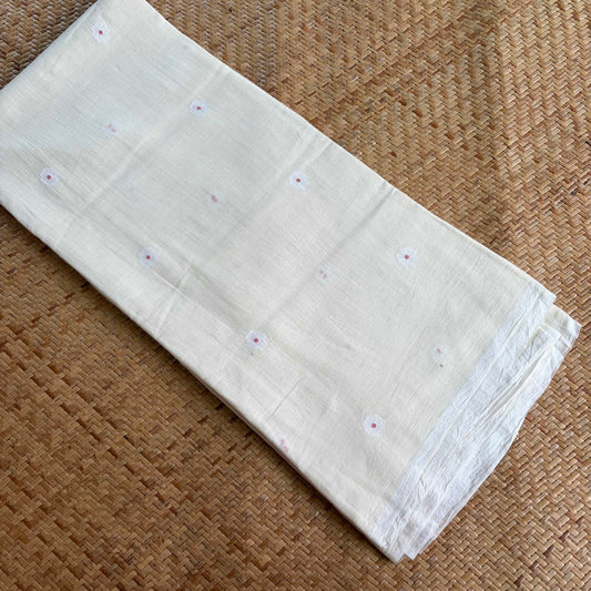 Jamdani Handloom Cotton Running Fabric, Off White
