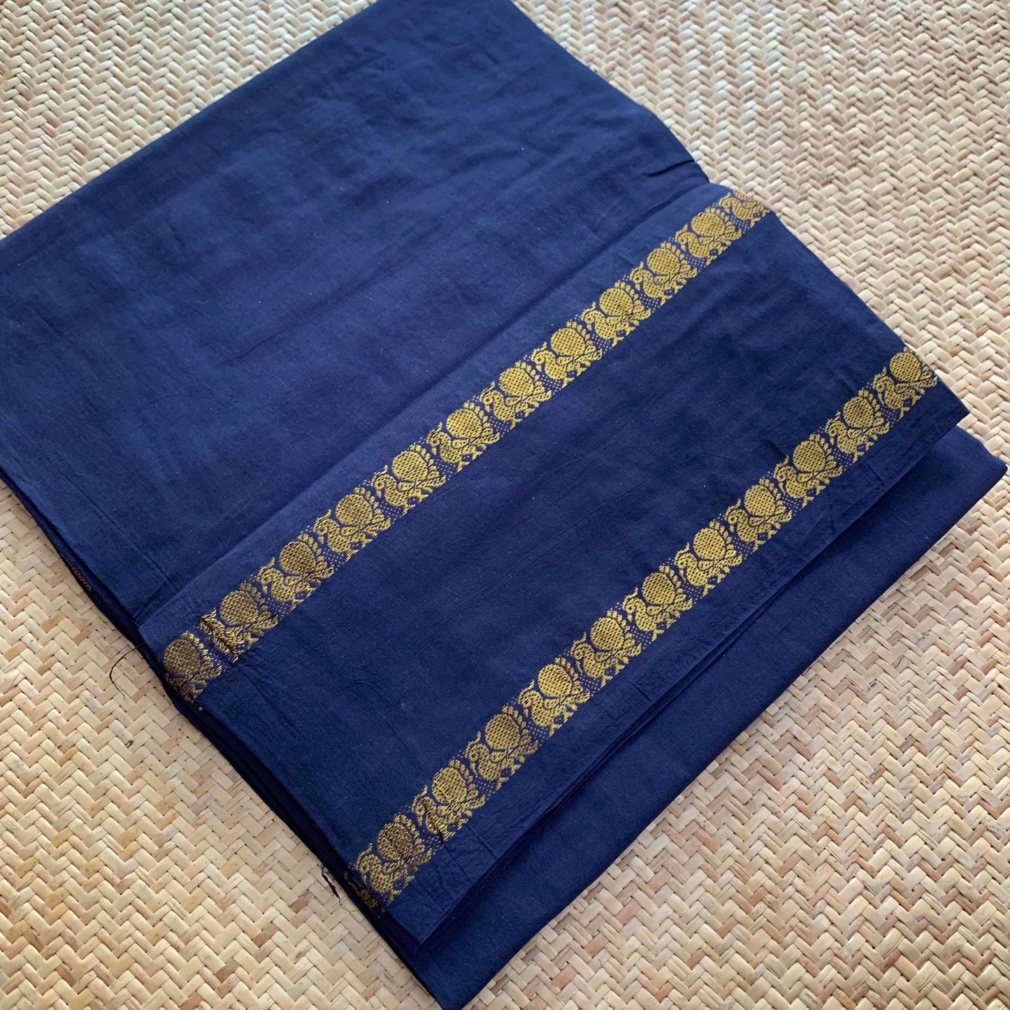 Navy Blue Saree , Zari Annam Rettai Pettu Border , Clamp dyed (Kattu sayam).