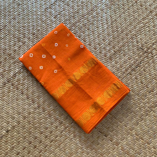 Orange, Hand Knotted kaikattu Sungudi, blouse fabric