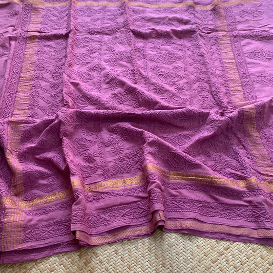 Dusty Mavu Chickankari Hand Embroidery on a Sungudi Cotton Saree