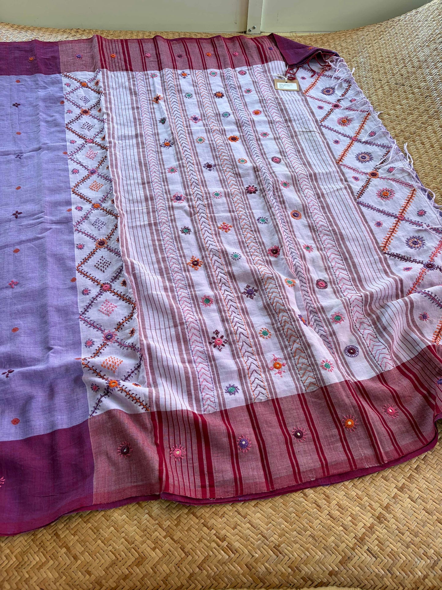 Aruppukottai Handloom Saree with multi colour thread Lambamdi embroidery