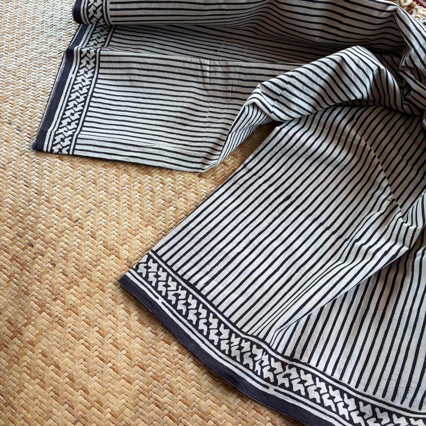 Mul Mul Cotton saree, Hand Block Printed, Black