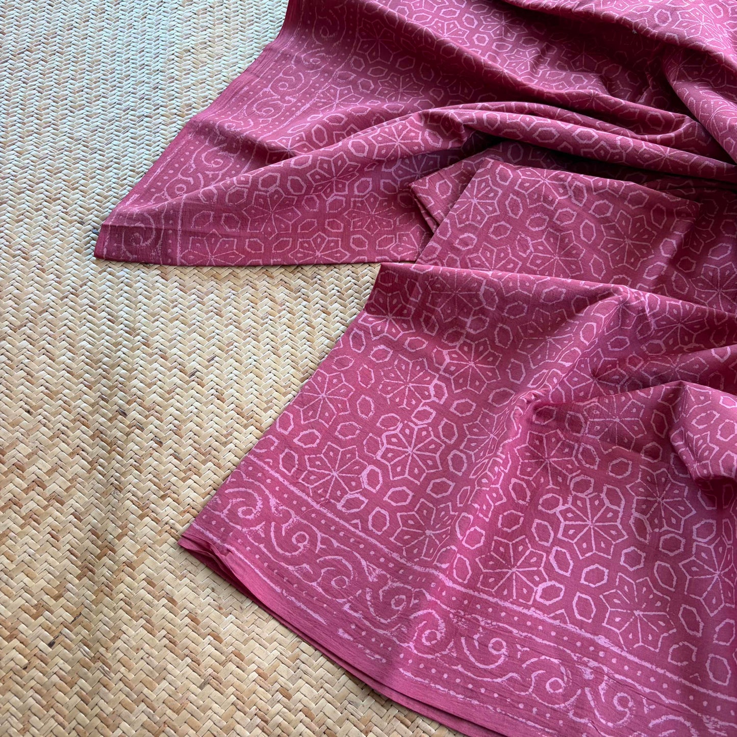 Mul Mul Cotton saree, Hand Block Printed, Pink
