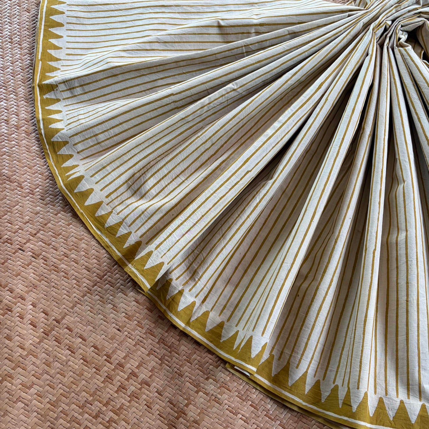 Mul Mul Cotton saree, Hand Block Printed, Mustard