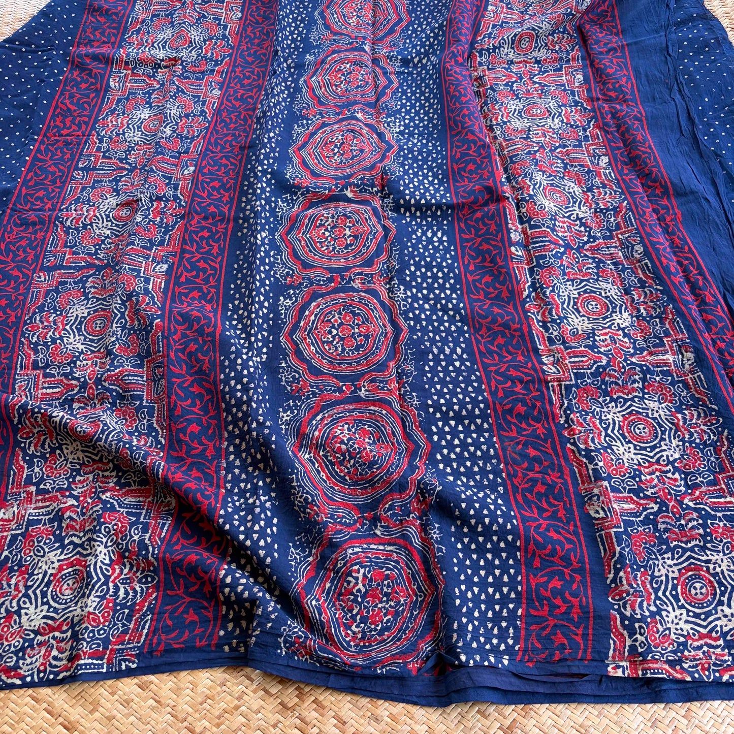 Mul Mul Cotton saree, Hand Block Printed, Blue