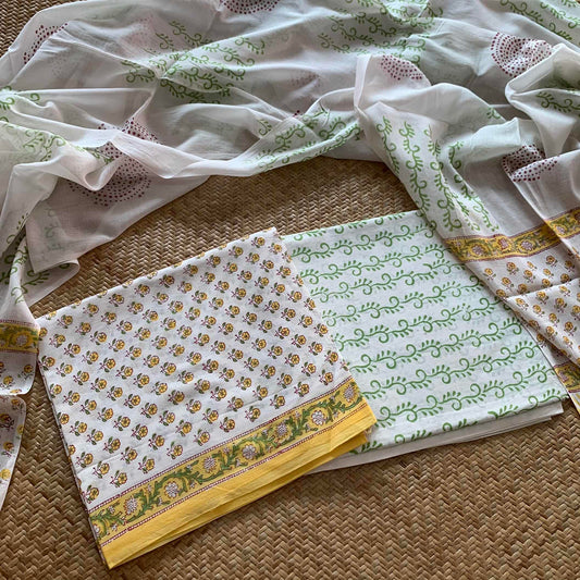 Mul Mul Cotton 3 Piece Salwar Suit Material, white