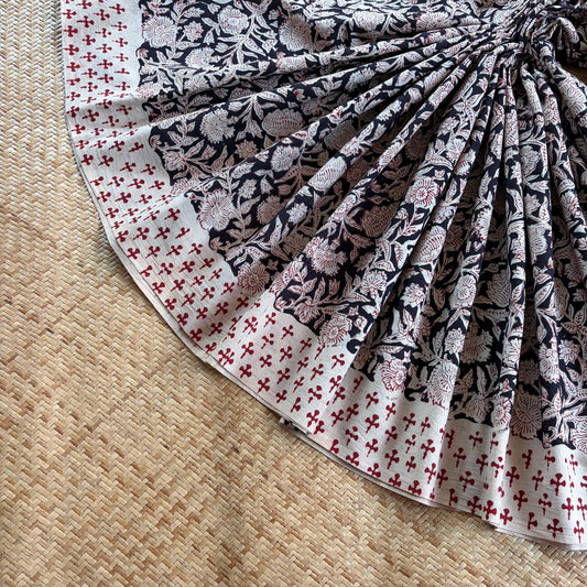 Mul Mul Cotton saree, Hand Block Printed, Black