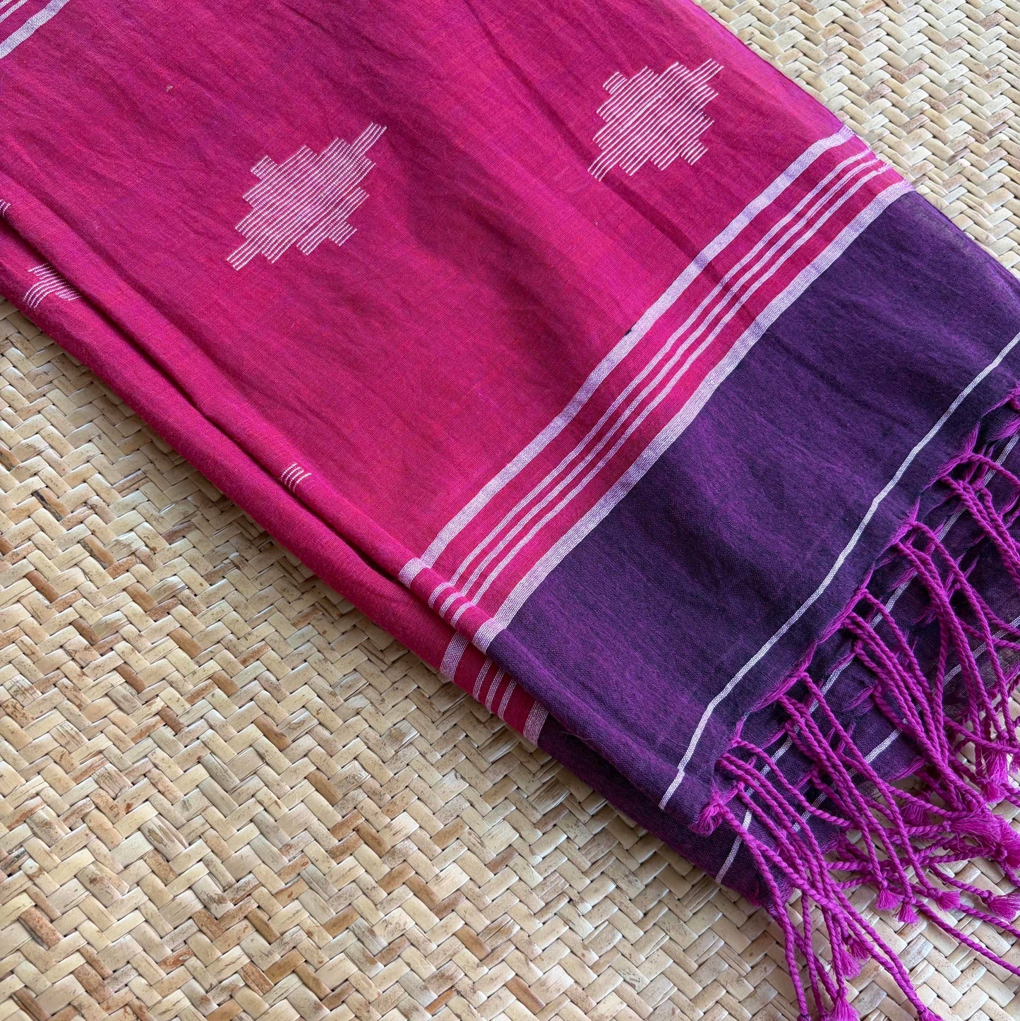 Purple, Jamdani Cotton Handloom Dupatta