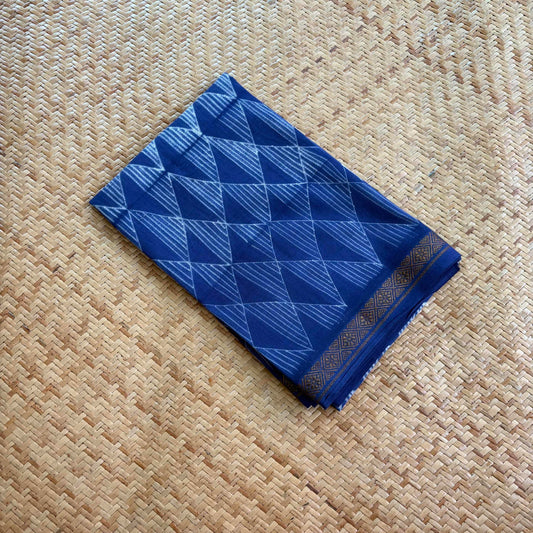 Indigo, Hand Crafted Nui Shibori Sungudi Cotton Blouse Piece