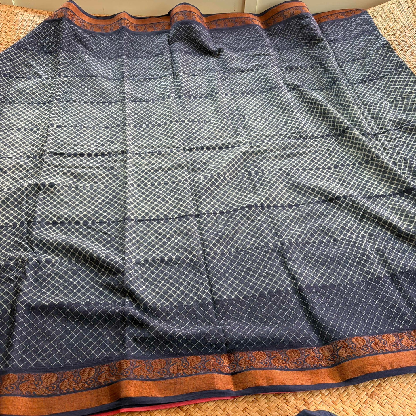 Indigo, Hand Crafted Nui Shibori Sungudi Cotton Saree