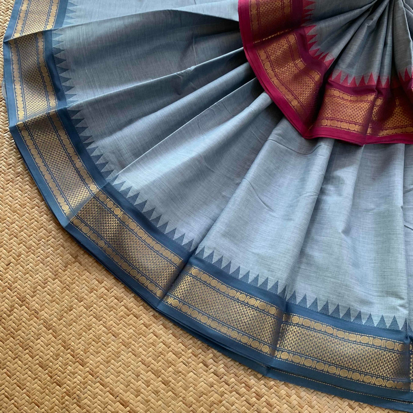 Ice Blue Saree Pink Ganga Jamuna Border, Chettinad cotton saree