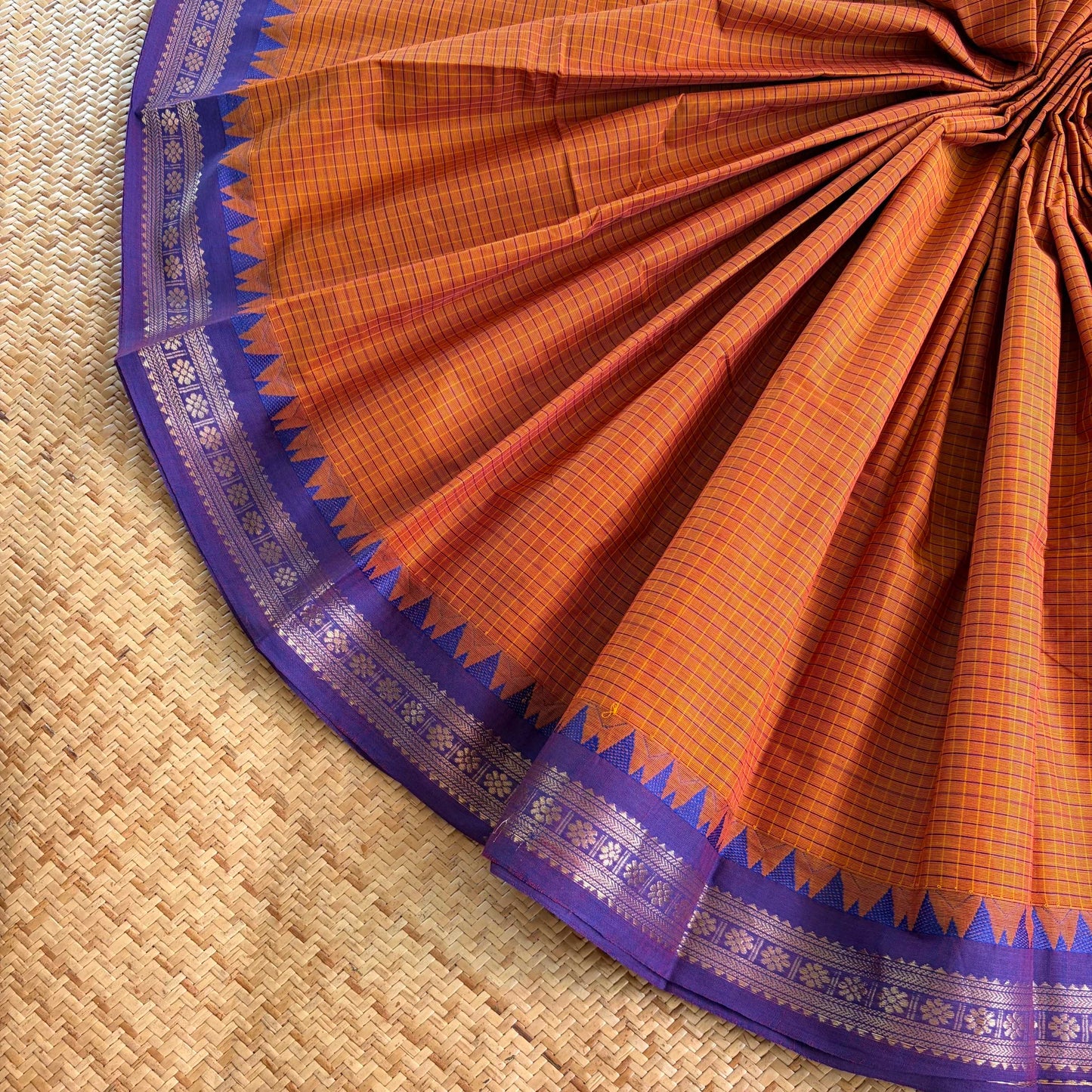 Chettinad Cotton Saree, Rust Orange.
