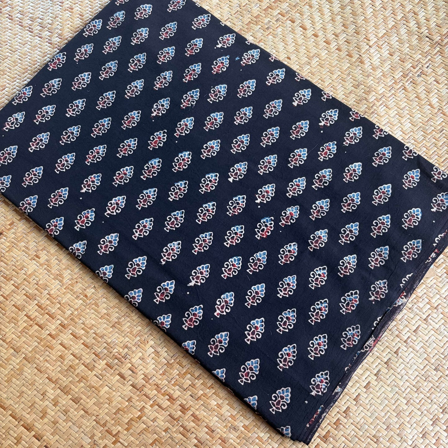 Ajrak Cotton Running Fabric, Black