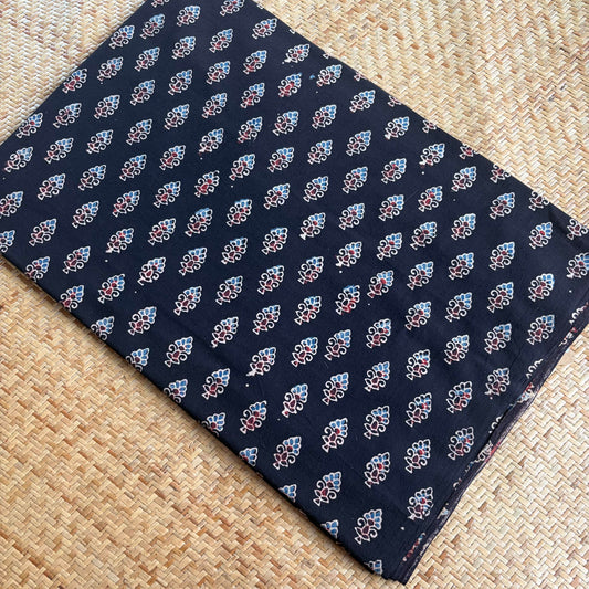 Ajrak Cotton Running Fabric, Black