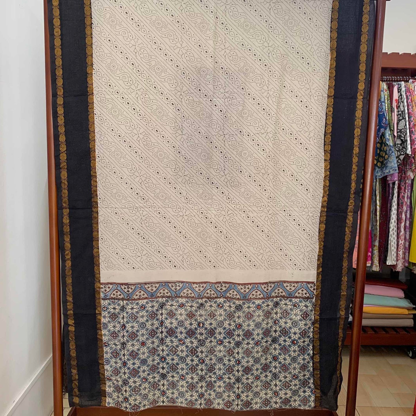 Ajrak Sungudi 2 Piece Salwar Suit Material, Off White