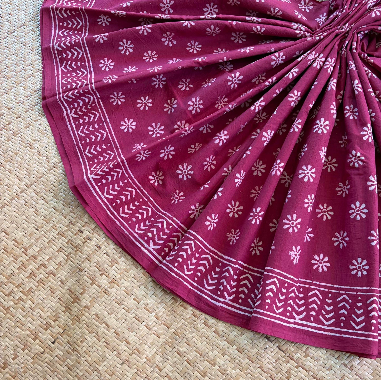 Mul Mul Cotton saree, Hand Block Printed, Maroon