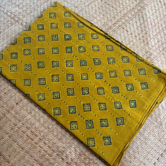 Ajrak Cotton Running Fabric, Mustard