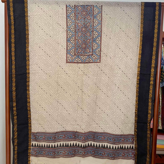 Ajrak Sungudi 2 Piece Salwar Suit Material, Off White