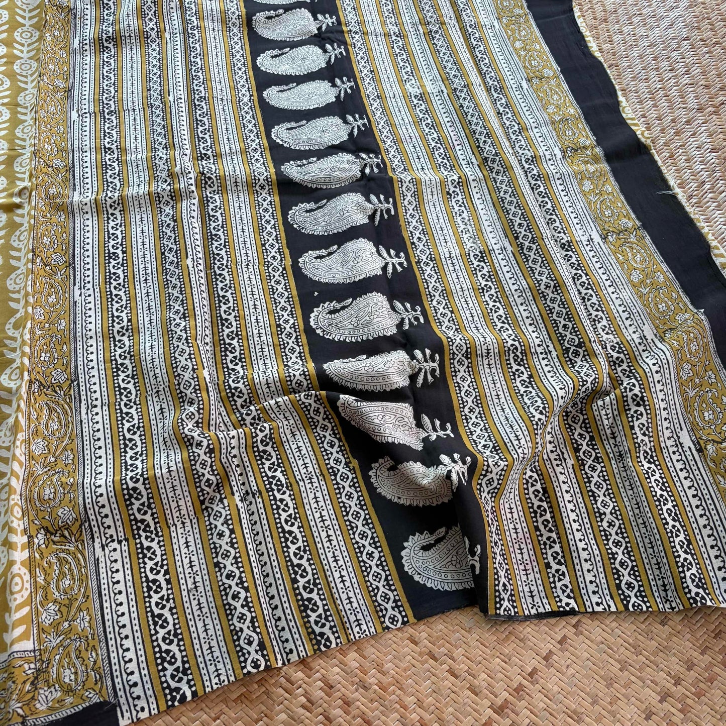 Mul Mul Cotton saree, Hand Block Printed, Yellow