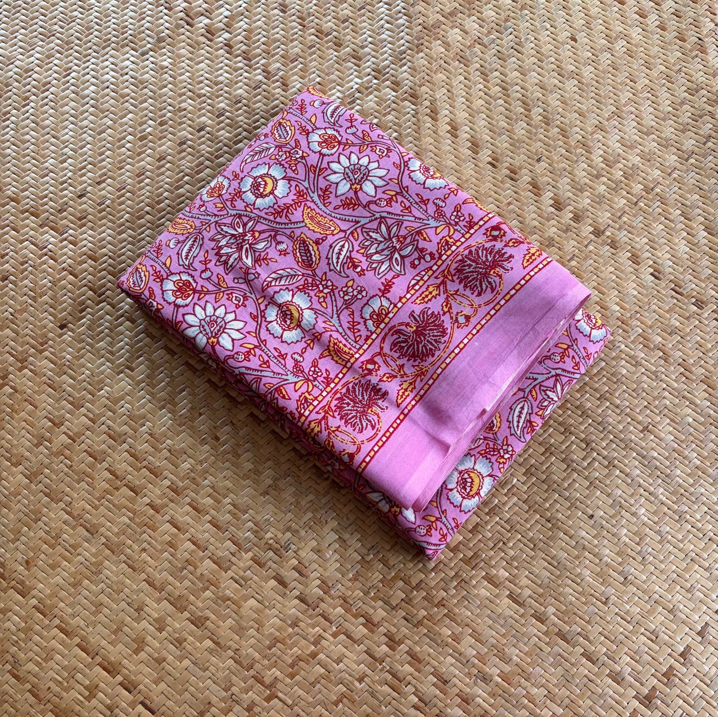 Mul Mul Cotton saree, Hand Block Printed, Pink