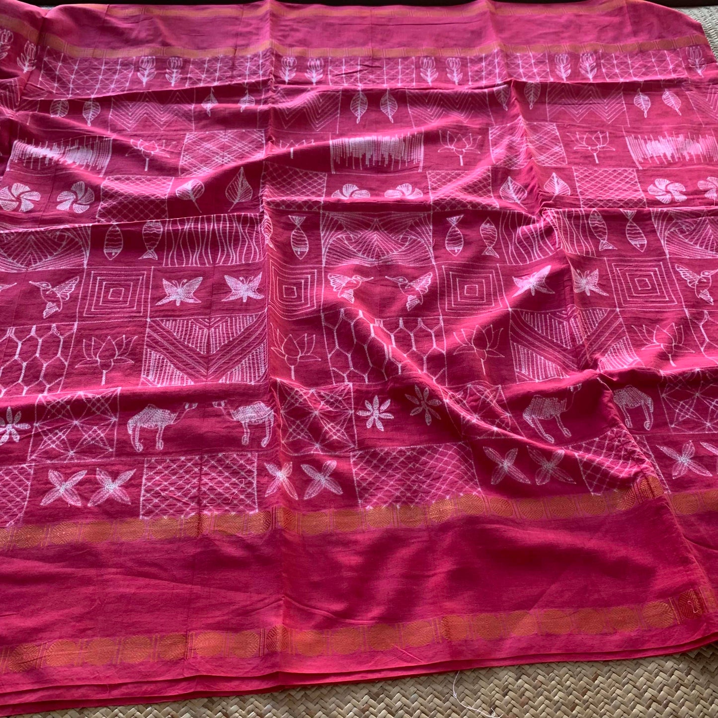 Frames.2 - Pink , Hand Crafted Shibori Sungudi Cotton Saree