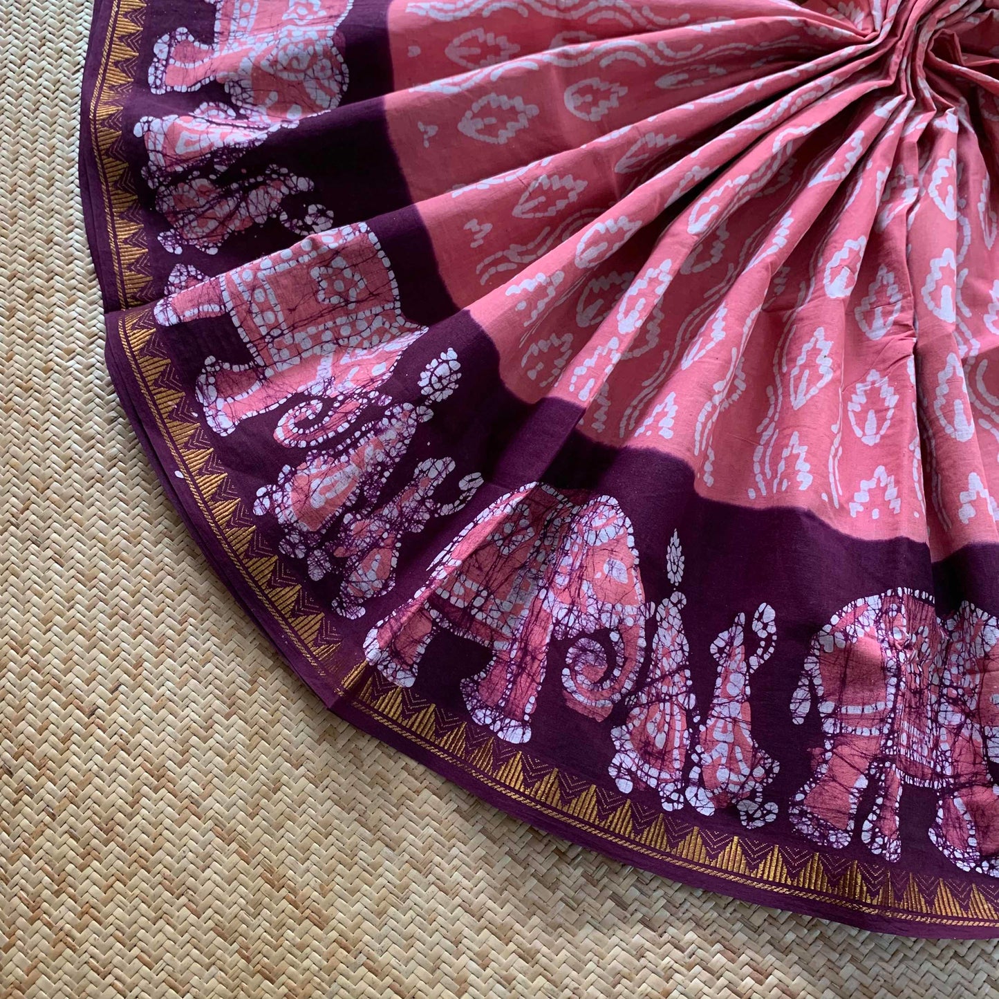 Pink Wax Print Sungudi Saree